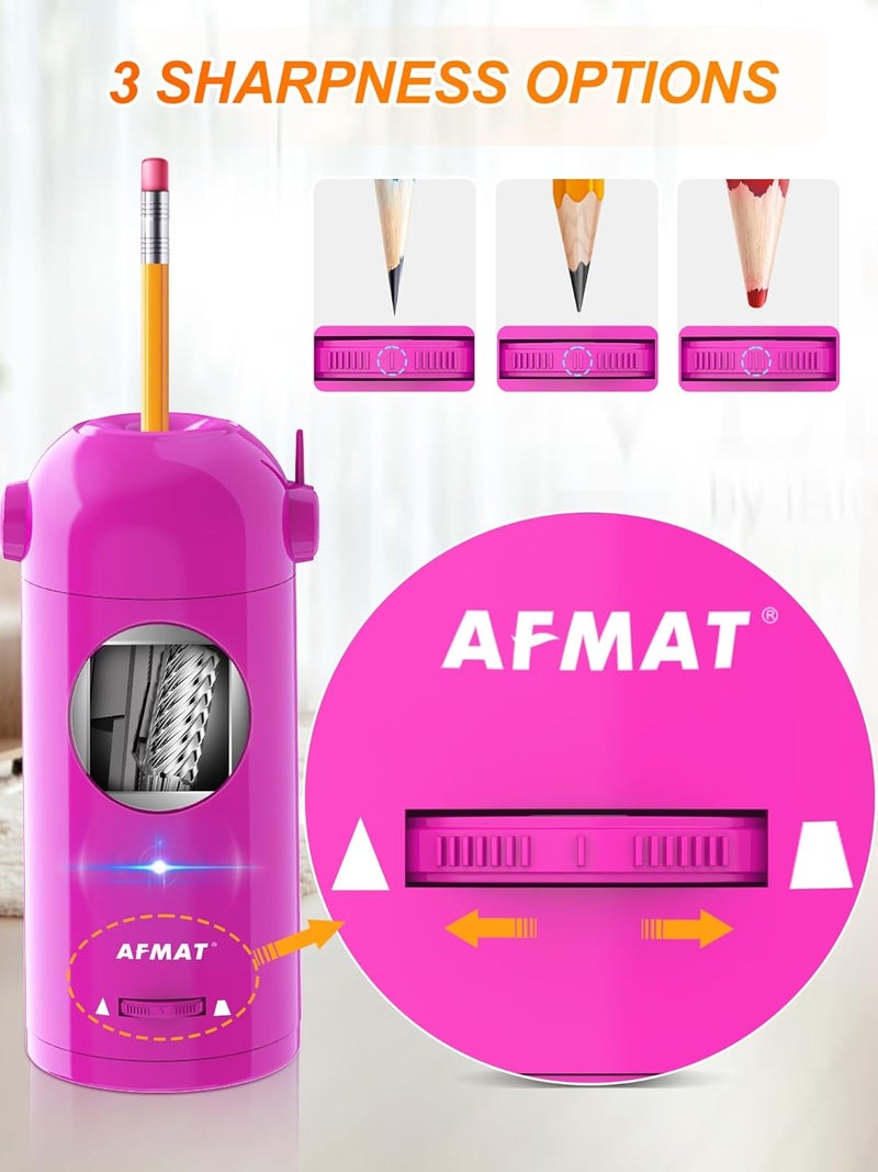 AFMAT Electric Pencil Sharpener, Fully Automatic Pencil Sharpener for Classroom, 7-11.5mm Colored/Jumbo Pencils, Auto in & Out, Rechargeable Hands-Free Sharpener for Home Office PSX5, Pink - Image 4